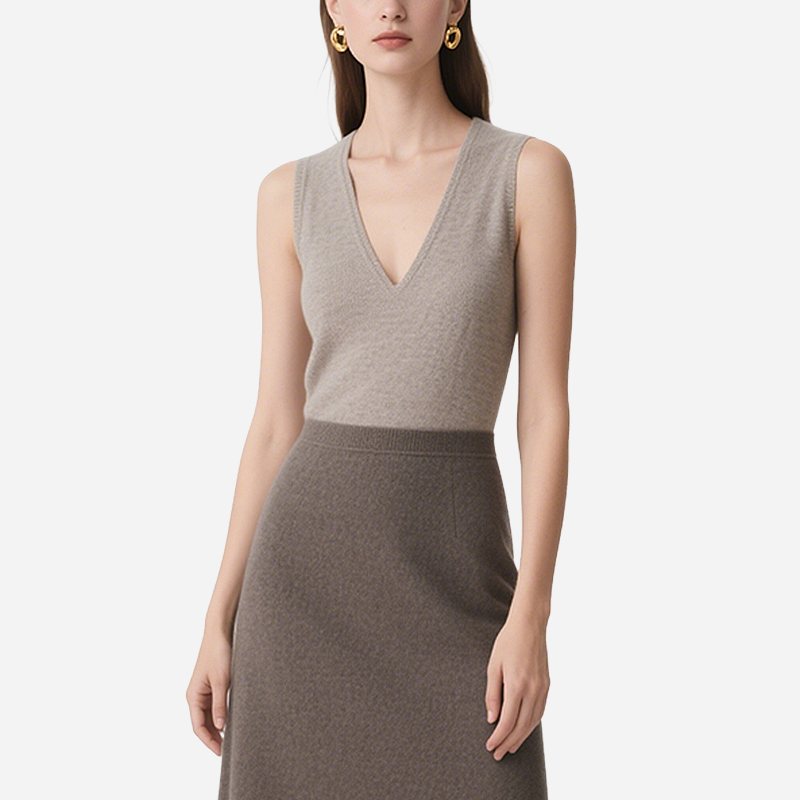 Elegant V-neck Sleeveless Knit Top & Midi Skirt Set Sleeveless Knit Outfit