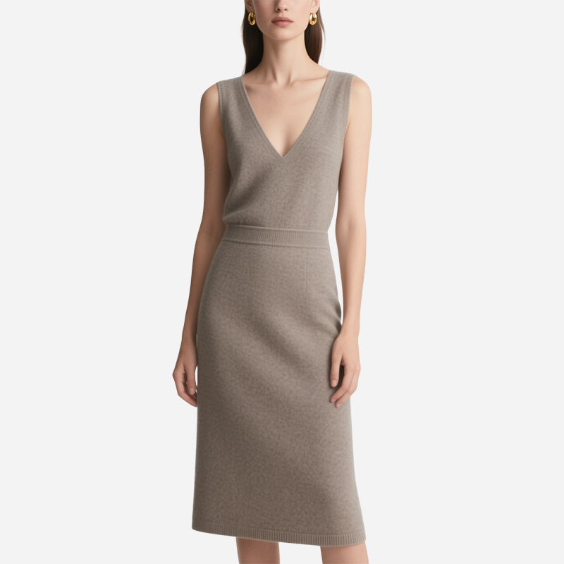 Elegant V-neck Sleeveless Knit Top & Midi Skirt Set Sleeveless Knit Outfit