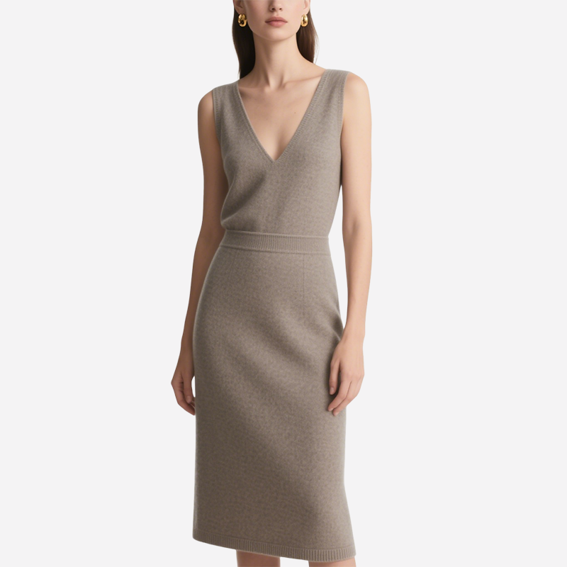 Elegant V-neck Sleeveless Knit Top & Midi Skirt Set Sleeveless Knit Outfit