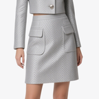 Chic Silver Double Breasted Blazer and Mini Skirt Set