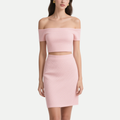 Trendy Sweet Ribbed Off Shoulder Crop Top & Mini Skirt Set
