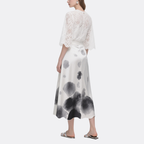 White Long Sleeve Lace Top & Artistic Maxi Skirt Set Elegant