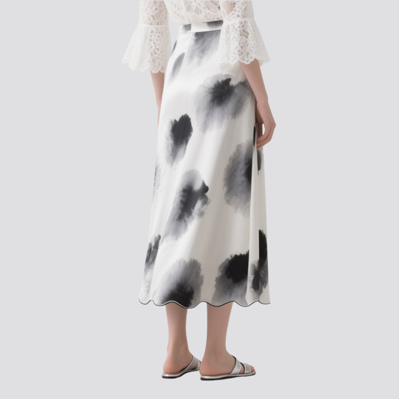 Elegant Women's Lace Top & Ink-Wash Skirt Set