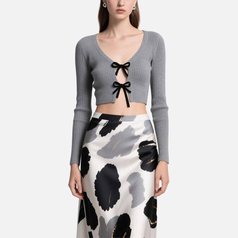 Women's Elegant V-Neck Top & Abstract Skirt Set Two Piece Outfit
