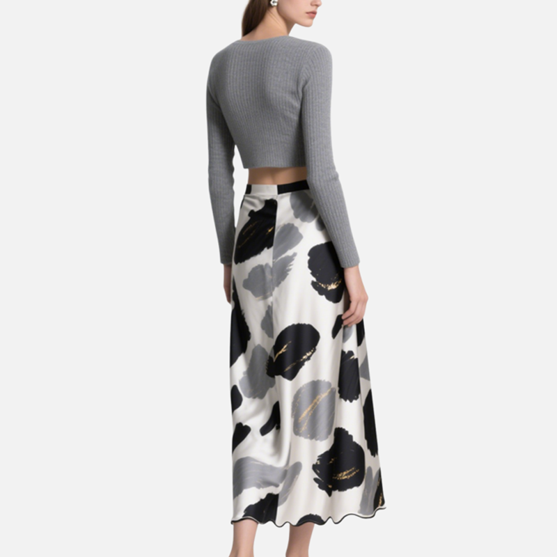 Women's Elegant V-Neck Top & Abstract Skirt Set Two Piece Outfit