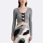Elegant Bow Crop Top & Abstract Art Skirt Set