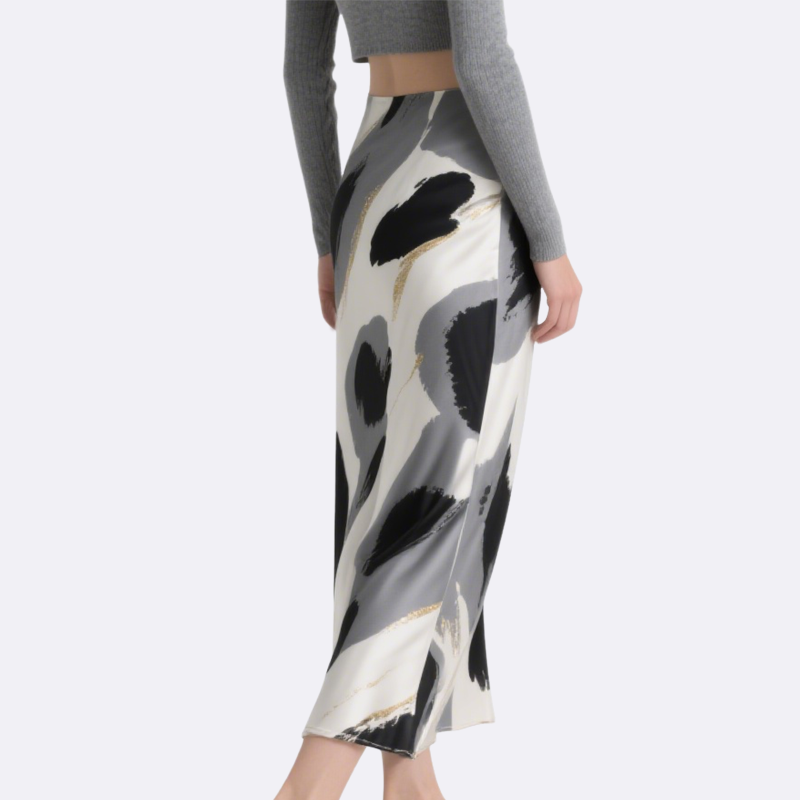 Elegant Bow Crop Top & Abstract Art Skirt Set