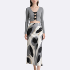 Elegant Bow Crop Top & Abstract Art Skirt Set