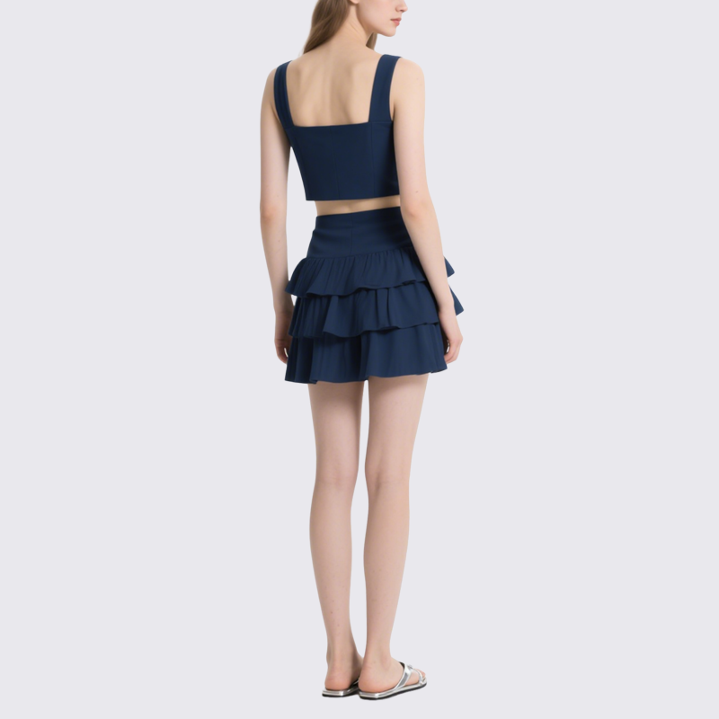 Chic Square Neck Ruffled Crop Top & Tiered Mini Skirt Set
