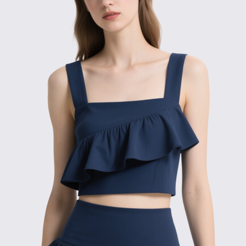 Chic Square Neck Ruffled Crop Top & Tiered Mini Skirt Set