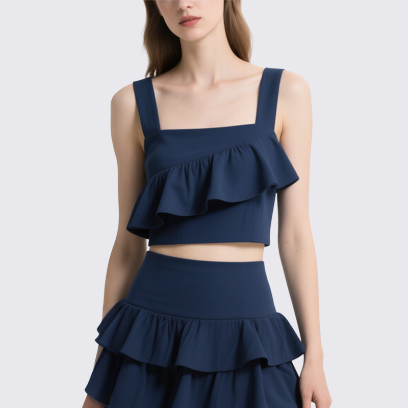 Chic Square Neck Ruffled Crop Top & Tiered Mini Skirt Set