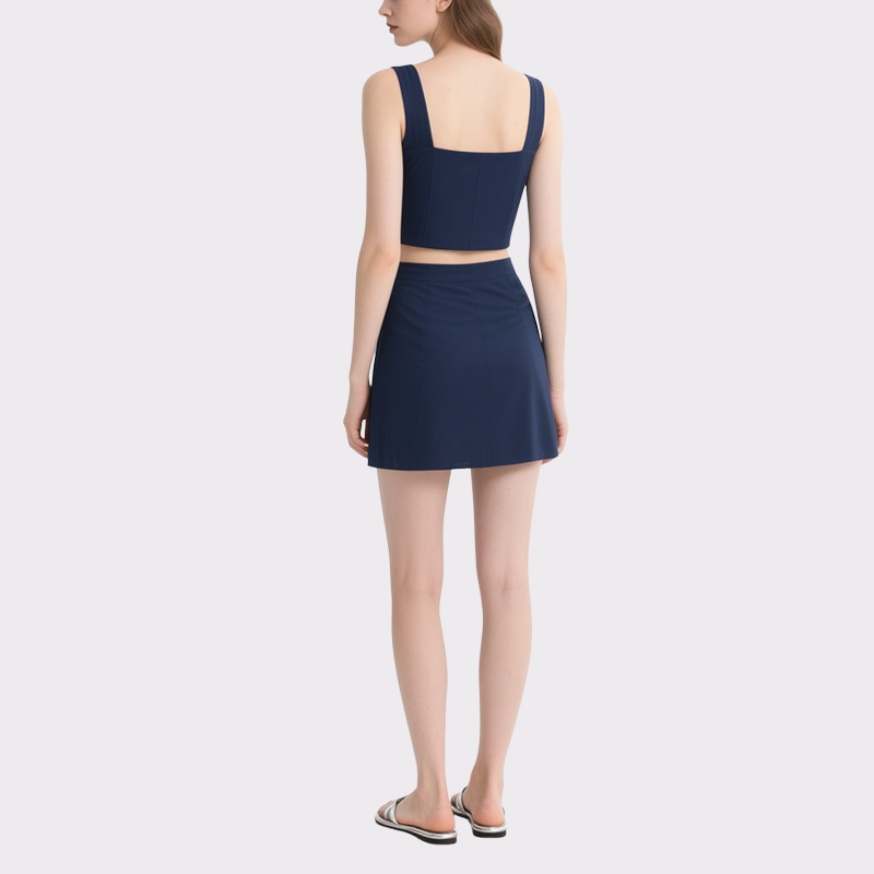 Trendy Ruffled Crop Top & Tiered Mini Skirt Set Square Neck