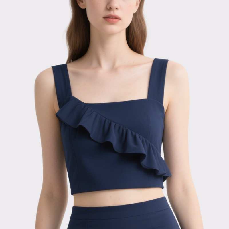 Trendy Ruffled Crop Top & Tiered Mini Skirt Set Square Neck