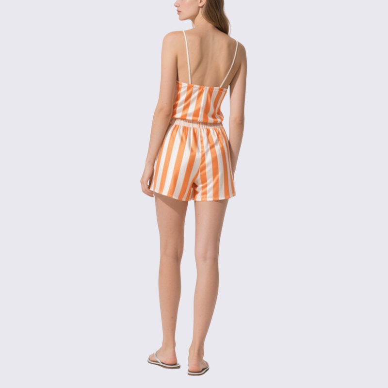 Striped Spaghetti Strap Crop Top & Shorts Set Casual Chic
