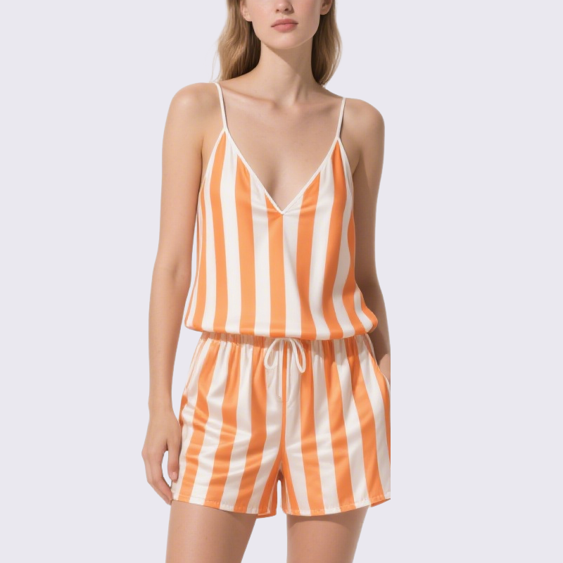 Striped Spaghetti Strap Crop Top & Shorts Set Casual Chic