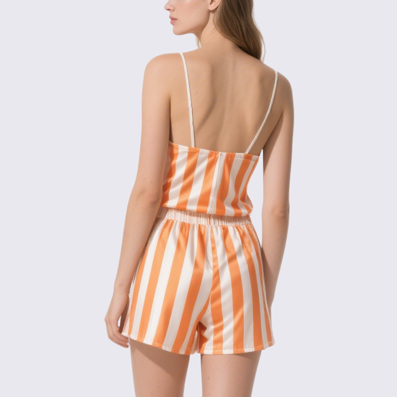 Striped Spaghetti Strap Crop Top & Shorts Set Casual Chic