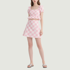 Checkered Square Neck Ruffled Crop Top & Mini Skirt Set Cute Stylish