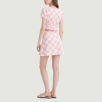 Checkered Square Neck Ruffled Crop Top & Mini Skirt Set Cute Stylish