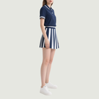 Striped Polo Top & Pleated Mini Skirt Set Chic Sporty Stylish