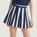 Striped Polo Top & Pleated Mini Skirt Set Chic Sporty Stylish