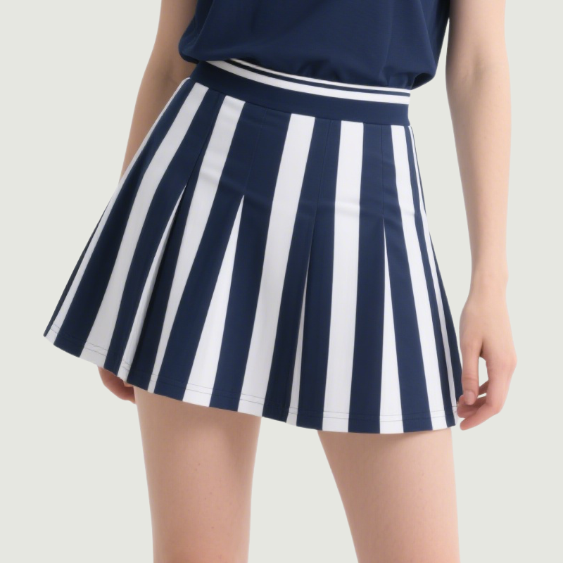 Striped Polo Top & Pleated Mini Skirt Set Chic Sporty Stylish
