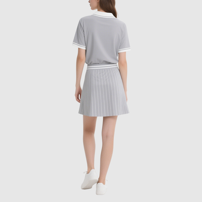 Polo Top & Mini Skirt Set Chic Sporty Striped