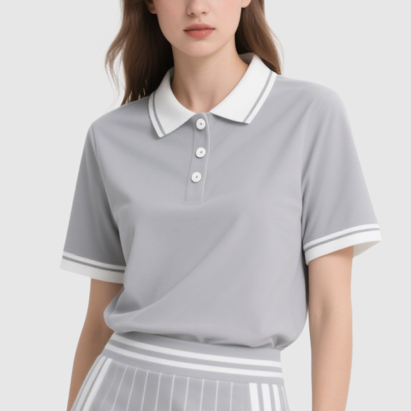Polo Top & Mini Skirt Set Chic Sporty Striped