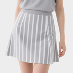 Chic Sporty Grey & White Striped Polo Top with Mini Skirt Set