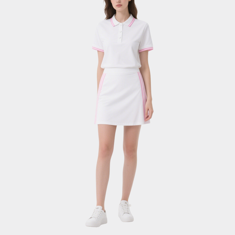 Polo Top & Striped Mini Skirt Set Sporty Stylish