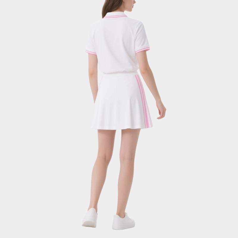 Polo Top & Striped Mini Skirt Set Sporty Stylish