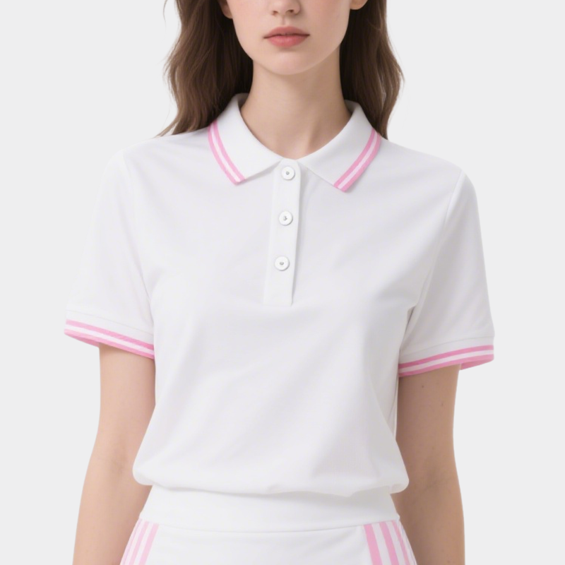 Polo Top & Striped Mini Skirt Set Sporty Stylish