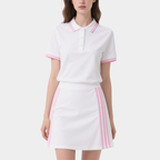Polo Top & Striped Mini Skirt Set Sporty Stylish