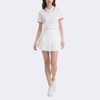 Polo Top with Red Trim & Pleated Mini Skirt Set Sporty Stylish
