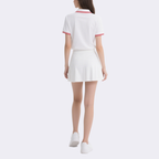 Polo Top with Red Trim & Pleated Mini Skirt Set Sporty Stylish