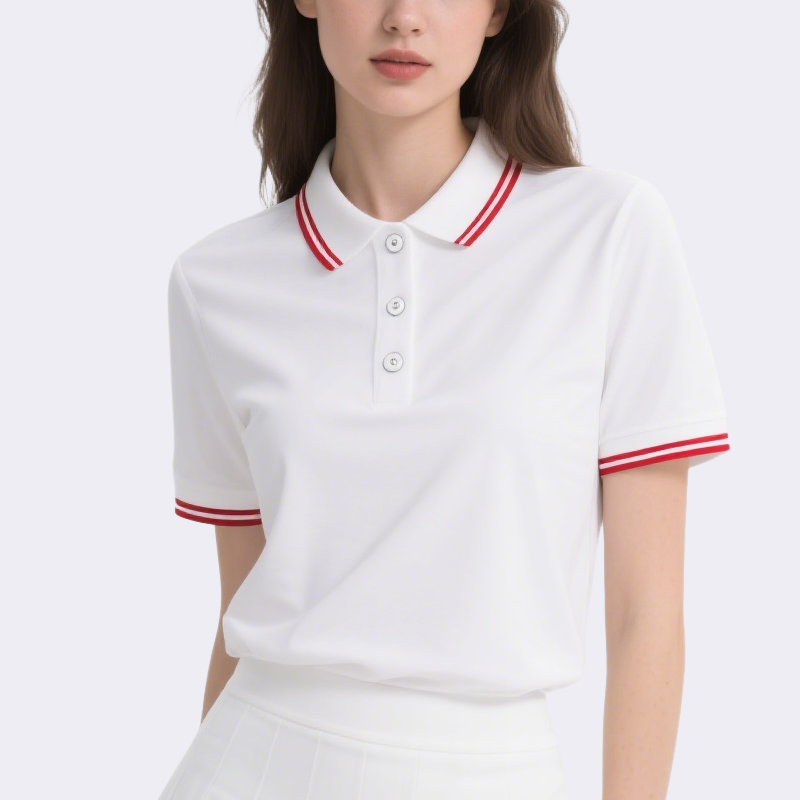 Polo Top with Red Trim & Pleated Mini Skirt Set Sporty Stylish