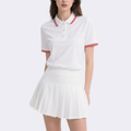 Polo Top with Red Trim & Pleated Mini Skirt Set Sporty Stylish