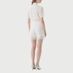 Chic White Floral Lace Mock Neck Blouse with Shorts Set