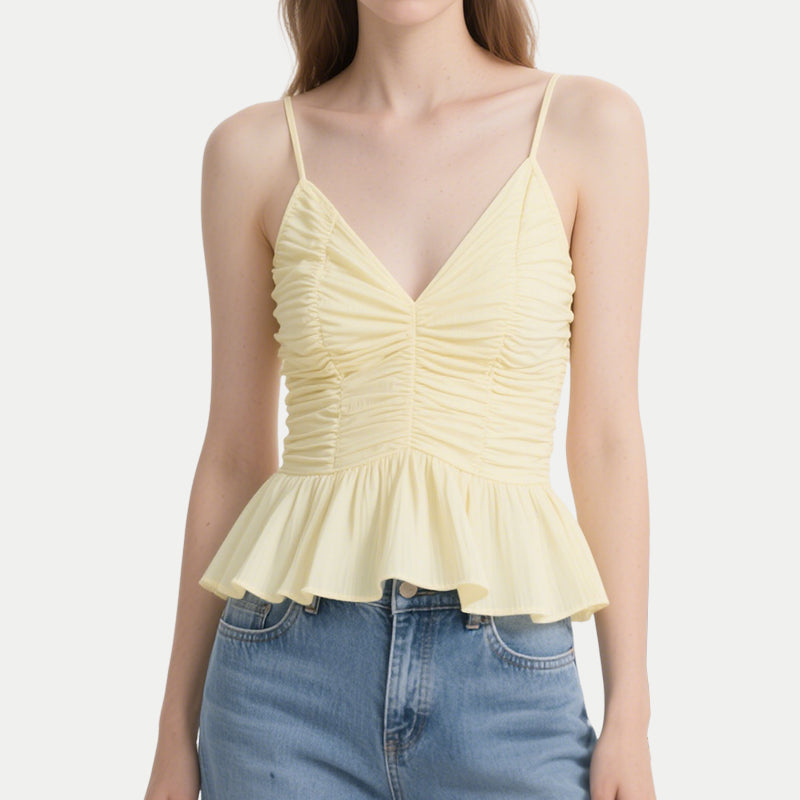 V-Neck Pleated Ruffled Women's Tank