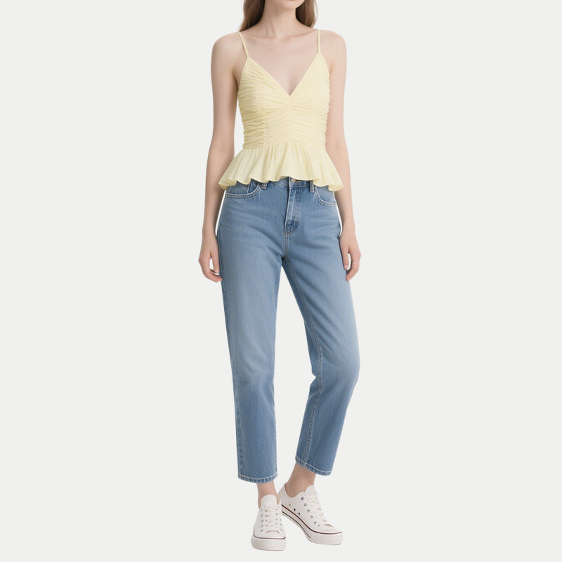 V-Neck Pleated Ruffled Women's Tank