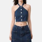 Women's Denim Halter Neck Summer Tank