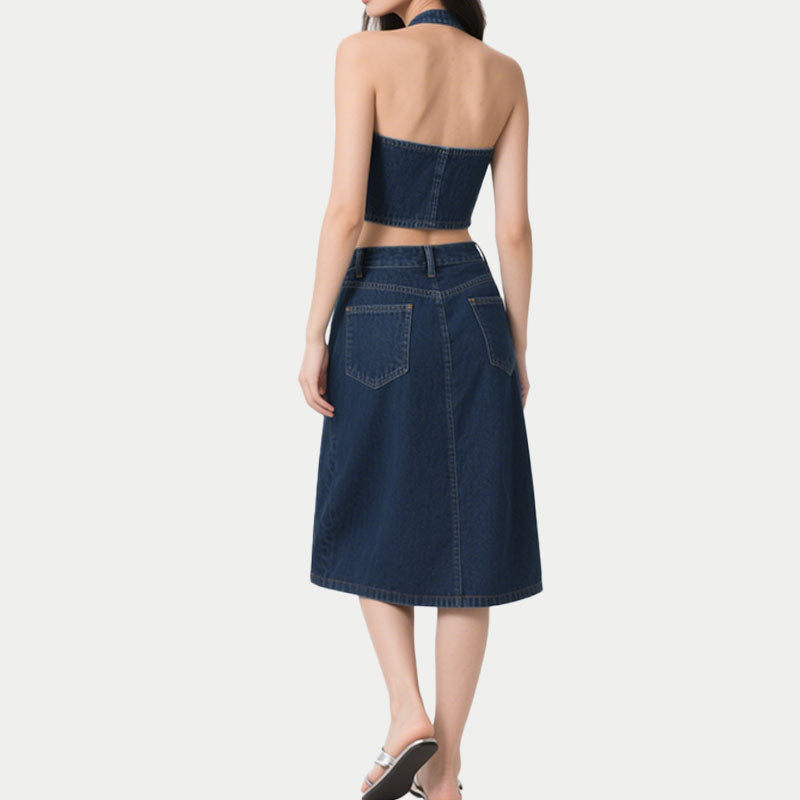 Women's Denim Halter Neck Summer Tank