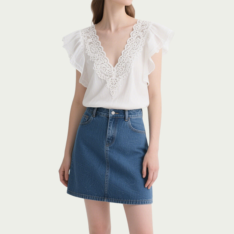 Women's Lace Ruffle Crop Tops