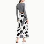 Cropped Knit Top with Cross Straps & Ink Skirt Two-Piece Set