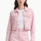 Denim Jacket & Skirt Set Casual Chic Outfit with Pocket