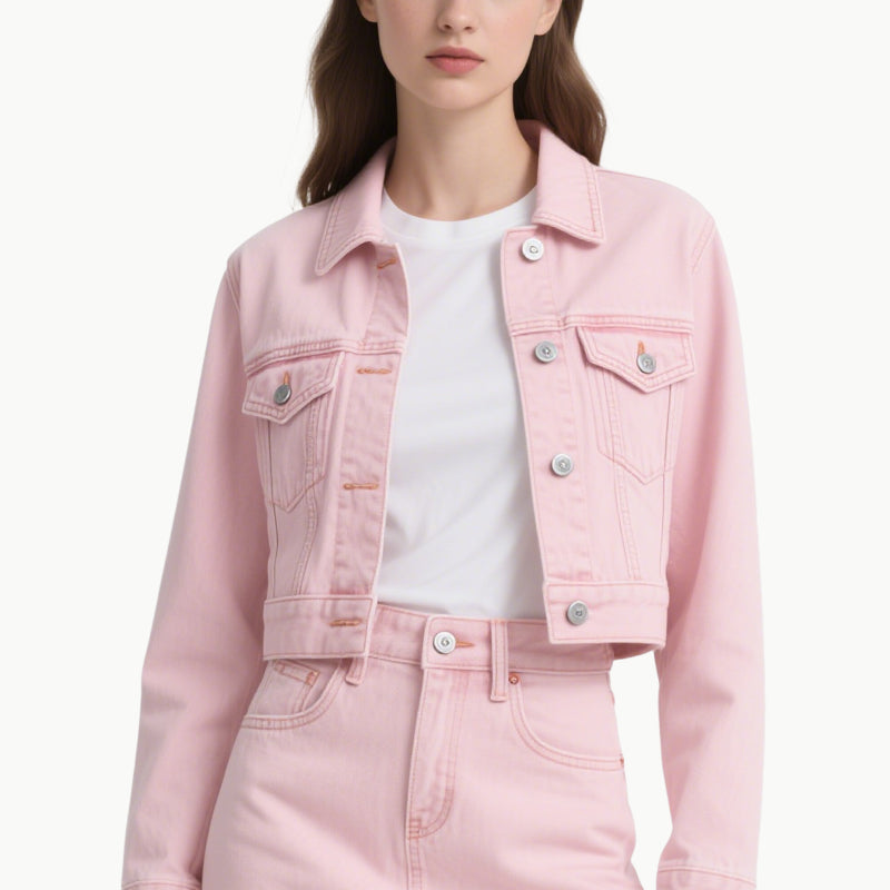 Denim Jacket & Skirt Set Casual Chic Outfit with Pocket