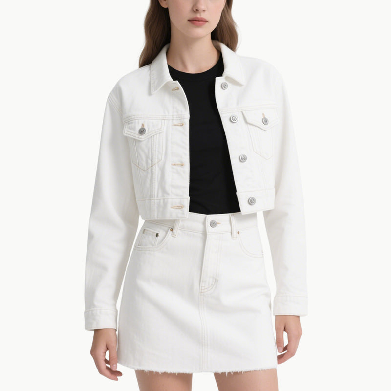 Denim Jacket & Skirt Set Casual Chic Outfit with Pocket