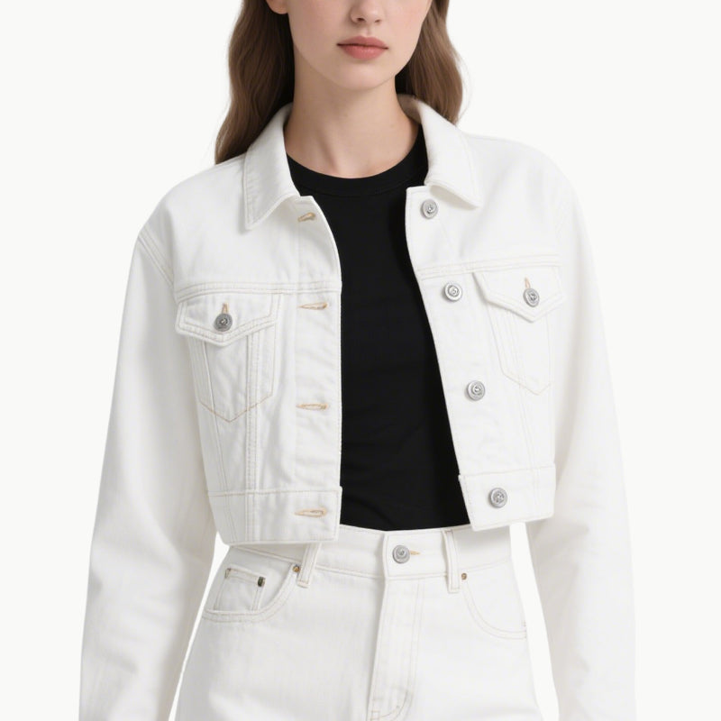Denim Jacket & Skirt Set Casual Chic Outfit with Pocket