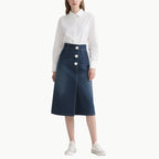 Chic Women's White Shirt & Denim Skirt Set Classic Versatile
