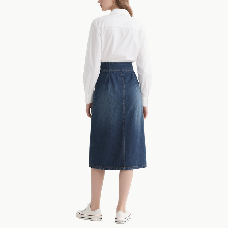 Chic Women's White Shirt & Denim Skirt Set Classic Versatile