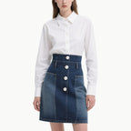 Chic Women's White Shirt & Denim Skirt Set Classic Versatile